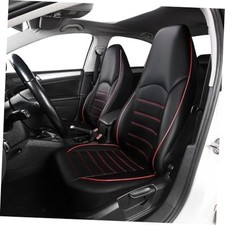 Black High Back Bucket PU Leather Front Car Seat Covers - Universal - Black Red