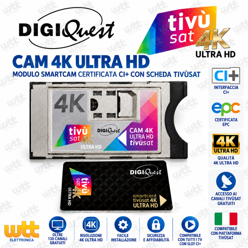 CAM TESSERA SCHEDA SMART CARD TVSAT HD 4K TV SAT TIVUSAT HD TIVU'SAT NUOVA