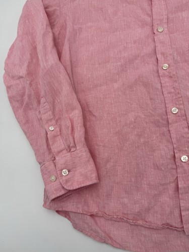 Charles Tyrwhitt Mens Large Slim Fit 100% Linen Button Up Shirt Pink EUC - Picture 5 of 7