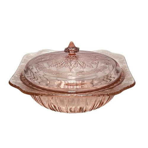 Pink Depression Glass Jeannette Adam Covered Casserole Dish 9” x 5”
