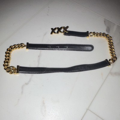 Paloma Picasso Women's Chain Belt Black Gold Adjustable Buckle Designer Fashion