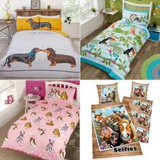 FUN ANIMALS SINGLE DUVET COVERS - DOGS UNICORN GIRAFFES ORANGUTANS HORSES SELFIE