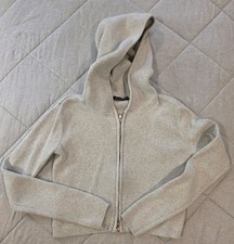 Brandy Melville Arden zip-up hoodie Light Gray, ribbed-knit, cropped One Size