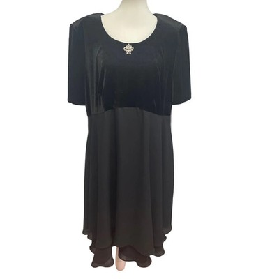 More Jazz Womens Plus Size 18 Short Sleeve Velour Top Basic Formal Black Dress