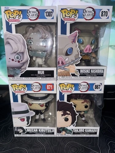 Demon Slayer Funko Pop Rui Inosuke Muzan Tanjiro Lot of 4 Demon Slayer Funko Pop
