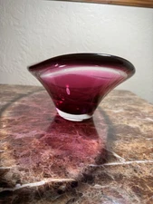 Signed Fritz Glass Hand-Blown Cranberry Art Glass Centerpiece Bowl – 15”