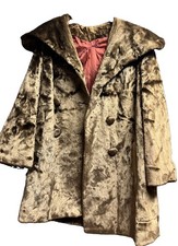 Faux Mink Fur Coat 1960 70s L/XL Teddy Bear or GoGo Style Medium Length Vintage