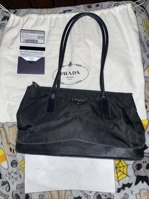 Prada Tessuto Black Nylon Vintage Handbag Leather Original Amazing Shape Read!!