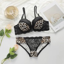 Leopard Bra Set Women's Push Up Underwire Adjustable Straps Comfort 2 Piece