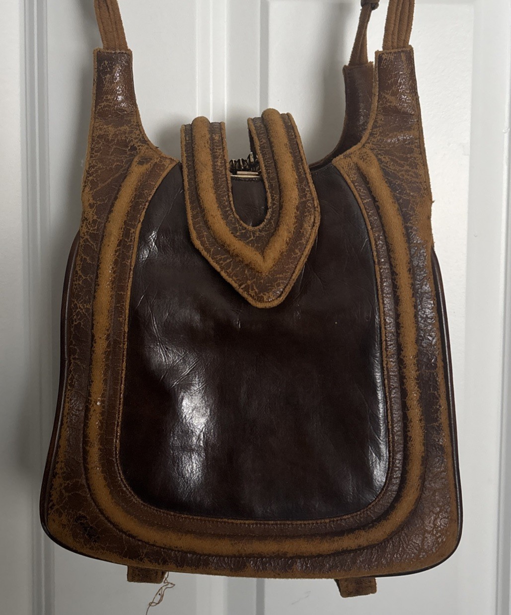 Vintage Lou Taylor Brown Leather Shoulder Bag With Pop Up Mirror