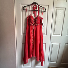 Vtg Womens 10 Sue Wong Orange Beaded Halter Silk Asymmetrical Fairy Dress NWT