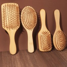 Wood Natural Bamboo Wooden Paddle Brush Hair Care Spa Massage Anti-static Comb