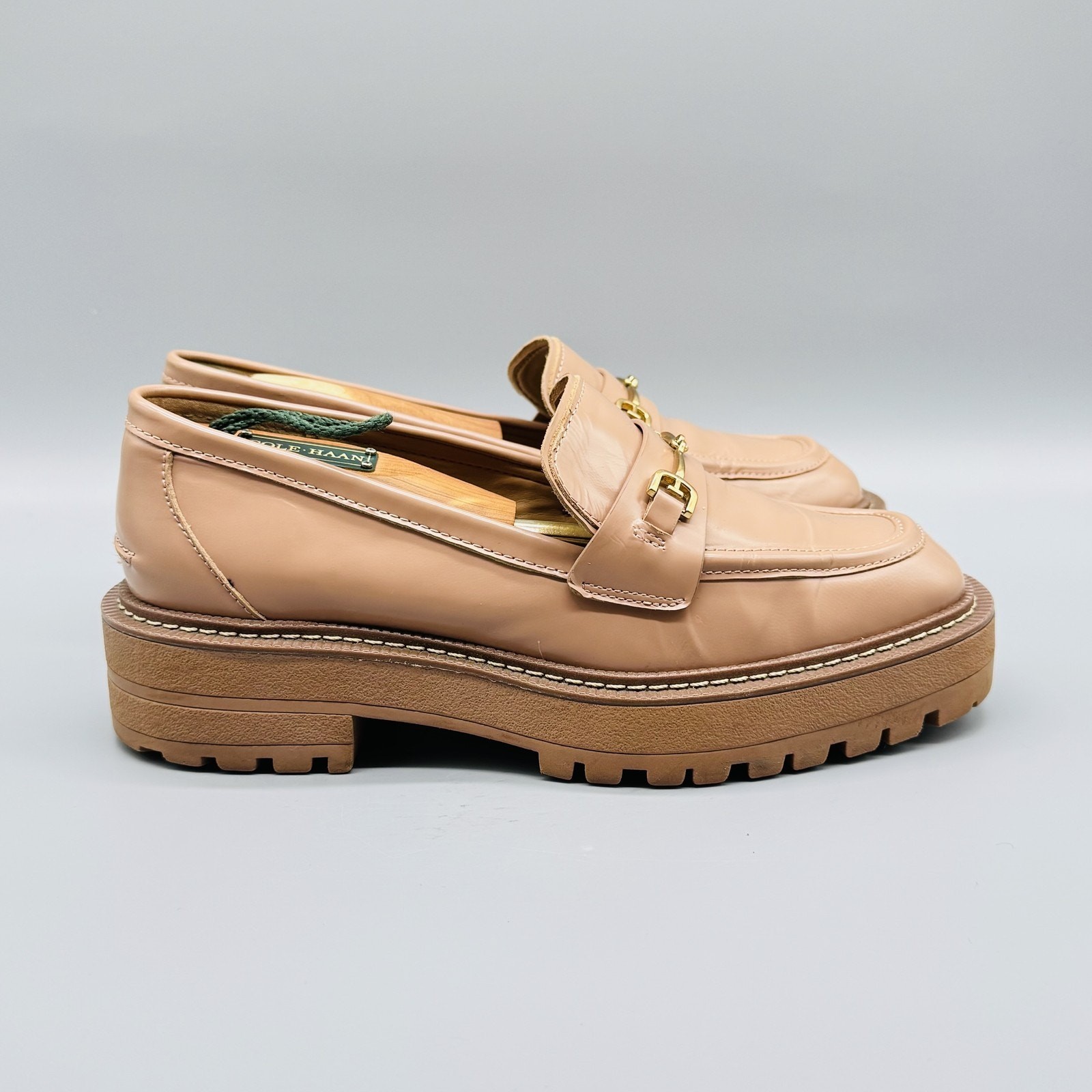 SAOLA Sam Edelman scarpe donna 7 5 beige suola a strappo mocassini pelle plateau oro