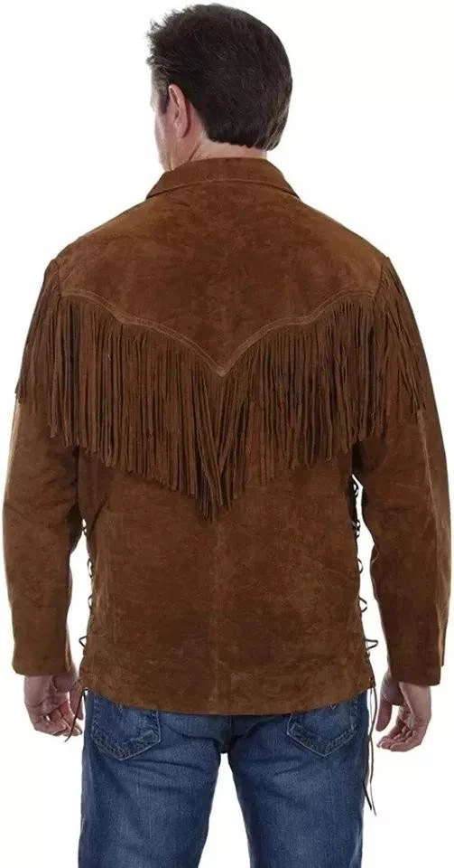 Native American Fringes Jacket Vintage Lace-Up Pullover Shirt Suede Leather - Image 2 of 4