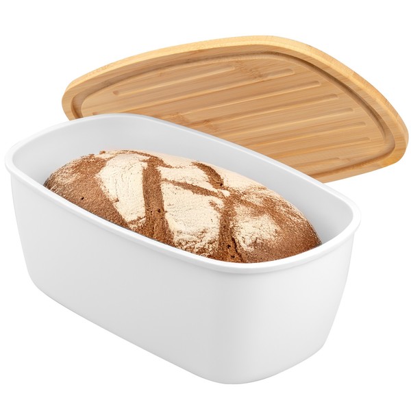 Bremermann Brotkasten Mit Bambus-Deckel, Brotbox | Schneidebrett, Brottopf, Weiß-image