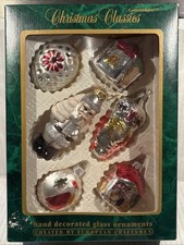 Hand Decorated Ornaments Glass Christmas Classics Romania Santa Commodore VTG