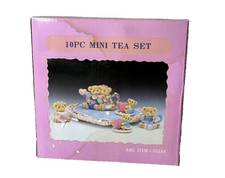 Vintage 10pc Teddy Bear Mini Tea Set 50584 Pastel Resin Collectible Figurine Toy