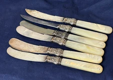 Vtg Meriden Cultlery Butter & Fruit Knives MOP Handles W/ Sterling Bolsters