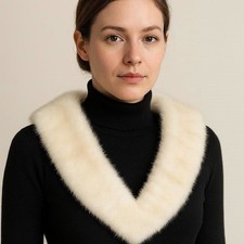 Mink Fur Collar Scarf Stole Shawl Blond Mink Champagne White 43"x3.4" Fairycore