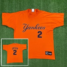 Vintage Y2K Derek Jeter T-Shirt Jersey Orange Majestic Sz XL Yankees MLB Classic