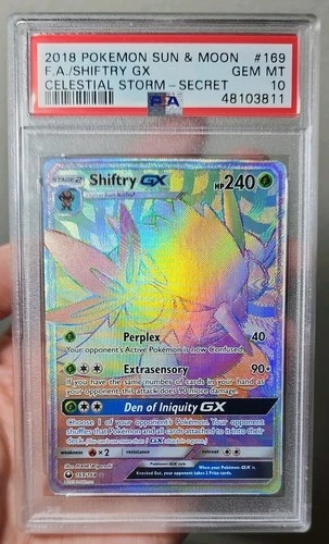 2018 POKEMON SUN & MOON CELESTIAL STORM SECRET #169 FULL ART/SHIFTRY GX PSA 10