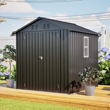 6x6 FT Metal Storage Shed, Lockable Double Doors, Window, 4 Vents, Black