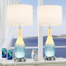 26    Tall Glass Table Lamps Set of 2 for Living Room Bedroom  2 USB