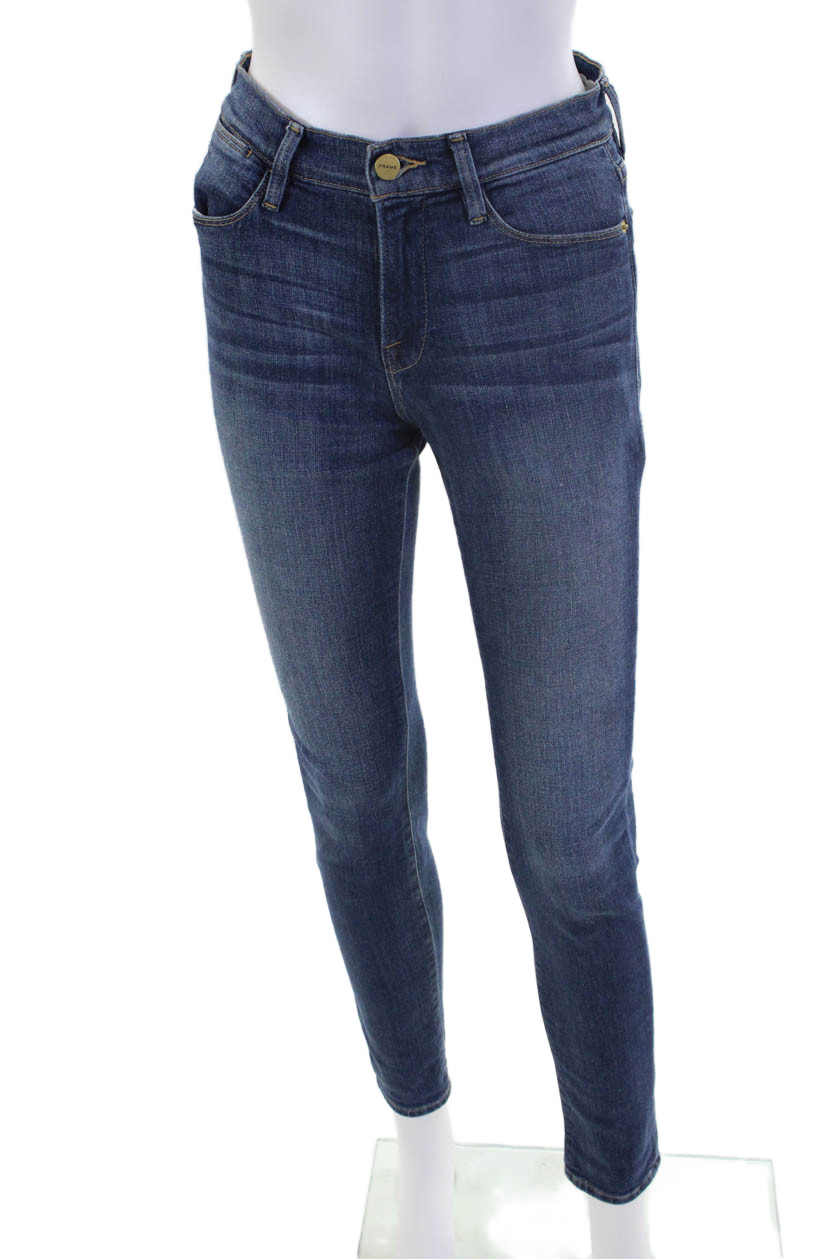Frame Denim Womens High Rise Zip Up Skinny Leg Red Hook Jeans Blue Cotton Size 2Free Shipping in US $100+ Orders | $6.95 Orders Below
