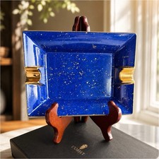 L’Objet Lapis Porcelain Ashtray Blue & 24K Gold Limoges Portugal w/ Box 7”