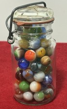 Lot of 70 Vintage and Modern Toy Marbles Jar Included