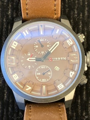 CURREN M:8225 Brown Men Quartz Watch Fashion Faux Leather Male Need Battery New
