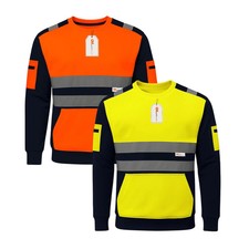 Hi Vis Sweatshirt Class 3 Reflective Contrast Pocket Fleece Work Jumper Safety