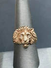 Vintage Unisex Perfex Yellow Gold Lion Ring. Size 8.5 Diamond Eyes