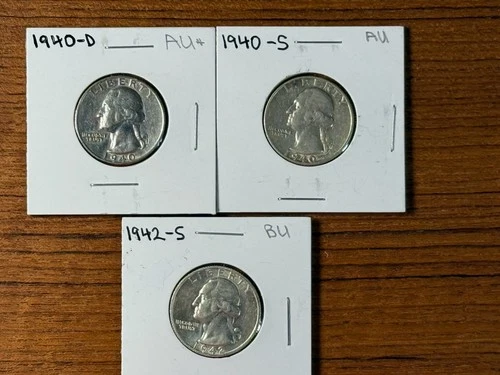 3 lot- Washington Quarters  1940 D & S, 1942- S BU cond.