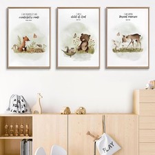 3Pcs Christian Nursery Animal Wall Art Bible Verse Wall Decor Pictures Religi...