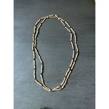 Vintage Long Rice Pearl Necklace Cream Black Gold Accent Endless Strand 32in