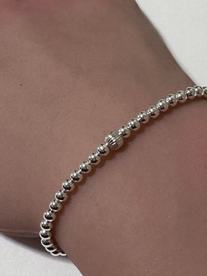925 Sterling Silver Beaded Stretch Stacking Bracelet Minimalist Corrugated Bead