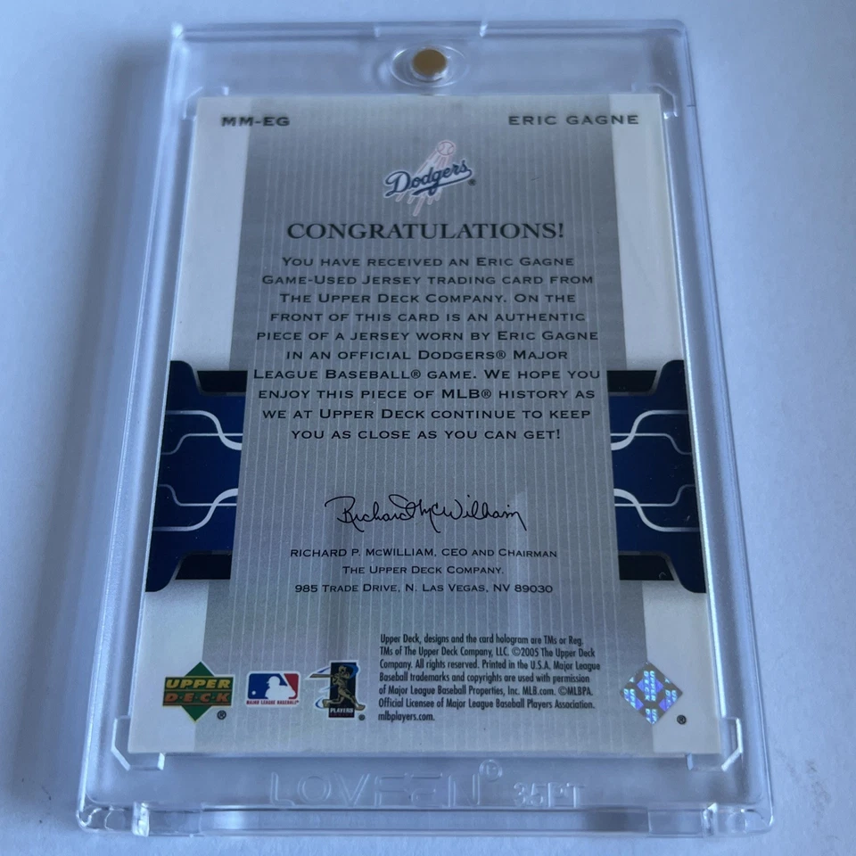 Tarjeta de camiseta 2005 Upper Deck Milestone Materials Eric Gagne #MM-EG Dodgers Foto 2 de 2