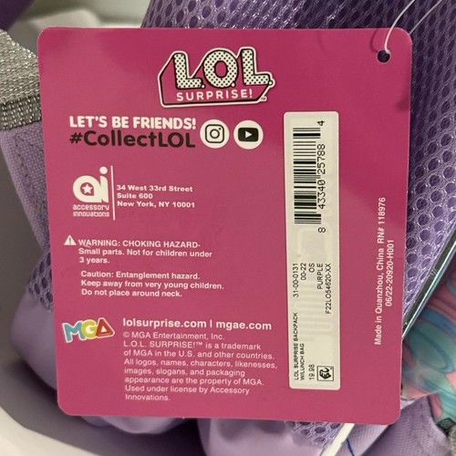 LOL Surprise Girls' 17" Backpack & Lunch Bag Set, Purple Silver Sequin, NWT NEW - Picture 13 of 24