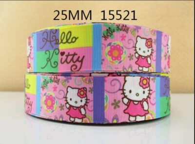 1 Inch grosgrain ribbon Hair Bow Supply WHOLESALE White Kitty pink 1015521