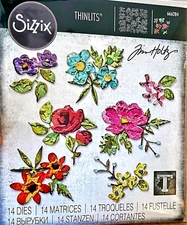 Brushstroke Flowers Mini Sizzix Thinlits Thin Metal Die Set Tim Holtz 666284 NEW