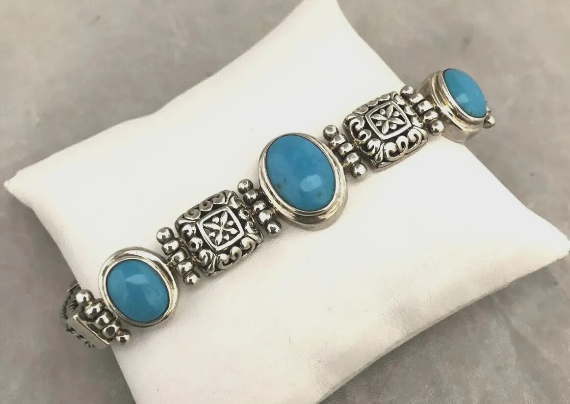 Solid Sterling Silver Engraved Carved Beaded Turq… - image 1