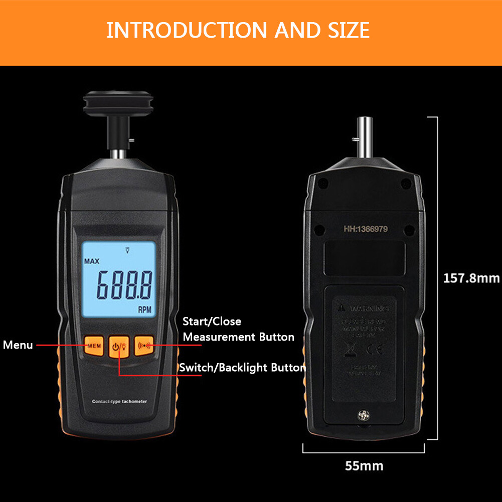 Small Engine Rpm Recording LCD Contact Speed Auto Ranging Tach Motor Small Engine Speed RPM Gauge ...