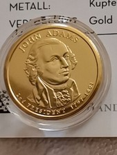 USA JOHN ADAMS DOLLAR PROOF COIN 2007-P Gold Veredelt