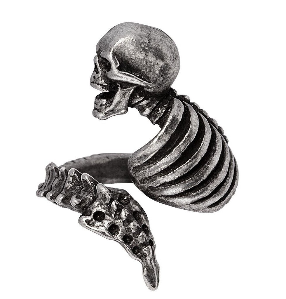Alchemy Gothic Resurrected Wrap Ring Skull Skeleton Ribs Vertebrae
