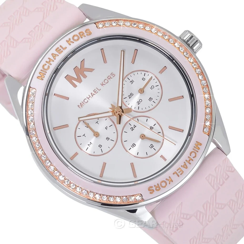 MICHAEL KORS JESSA BLUSH PINK MK SILICONE BAND CRYSTAL