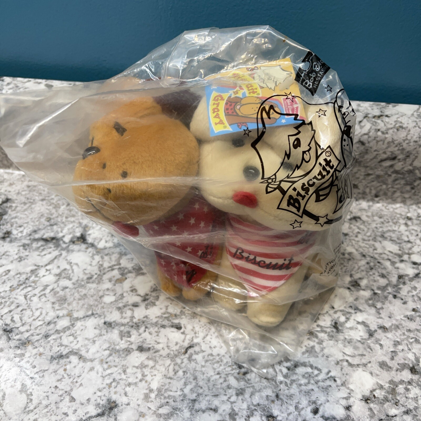 BISCUIT 'N GRAVY Plush Dogs Bob Evans Restaurant Beanbag 1998 Advertising NEW