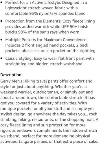 GERRY Venture Terrain Colorway FLEECE LINED Pants Mens 34 x 30 New Fast Ship - 第 5/11 張圖片