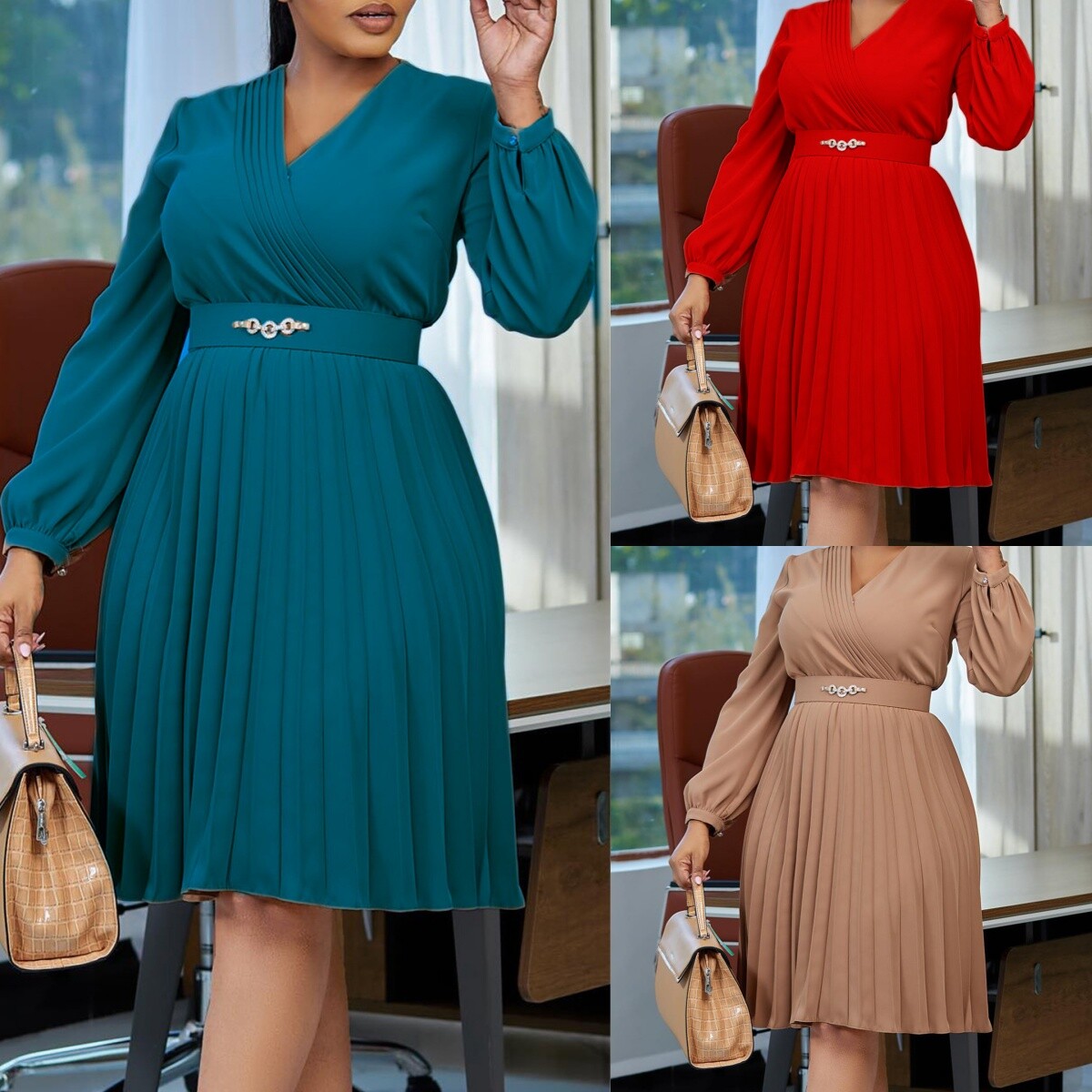 green emerald velvet dress Final Sale Plus Size V-Neck Gown with Ruched Overlay in Red