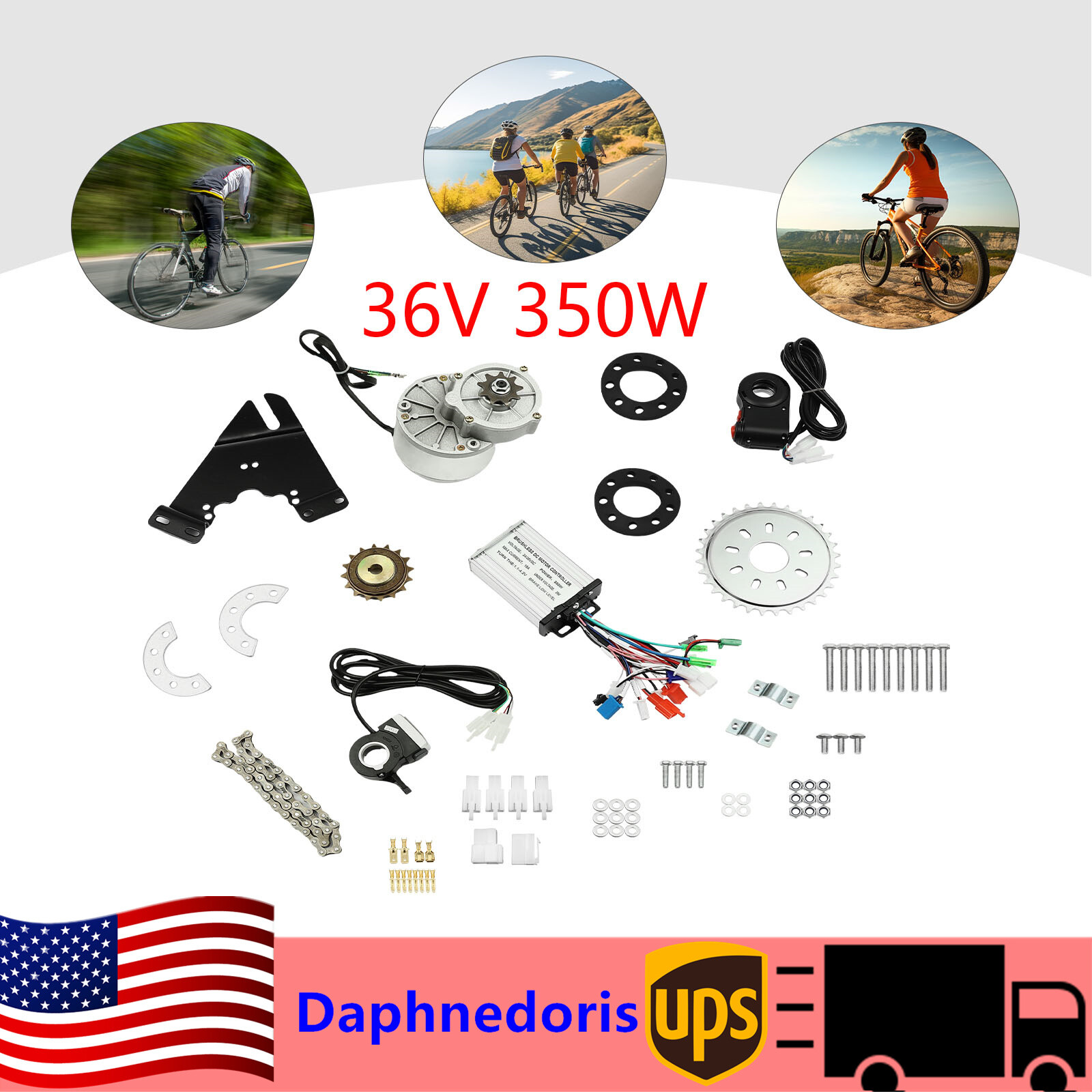 350W 36V Brushless E-Bike Conversion Kit with Adjustable Speed Control